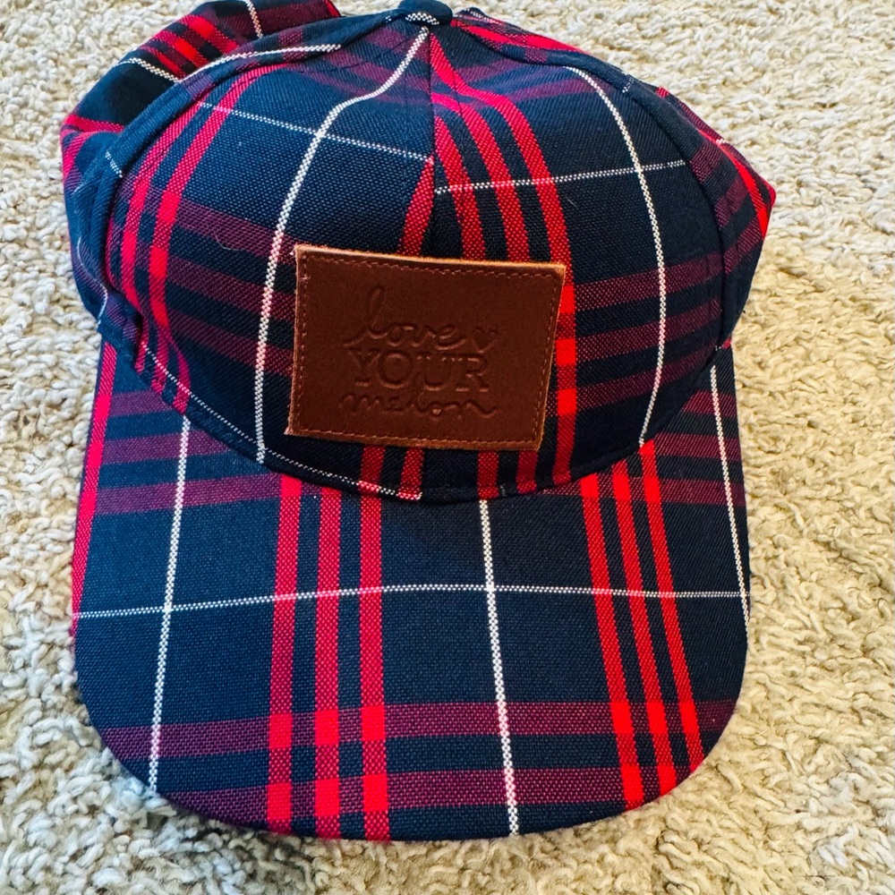 Love Your Melon Pink and Navy Plaid Hat